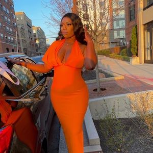 Long orange bandage dress